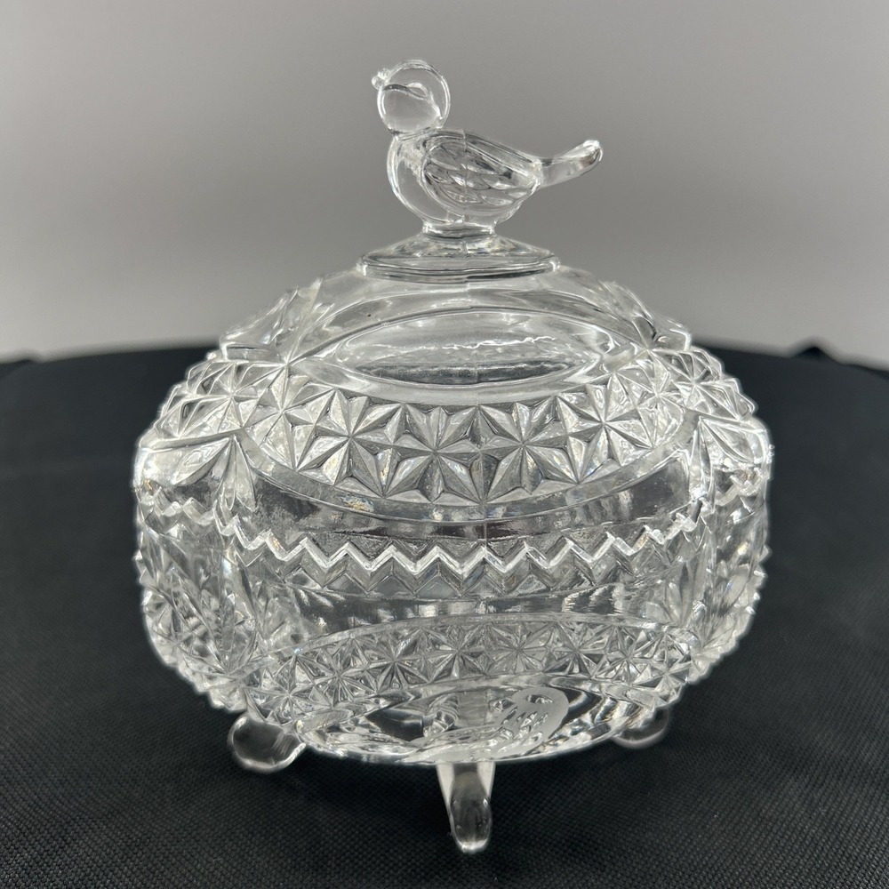 Hofbauer Byrdes Bird Pattern Hand-Cut Lead Crystal Dish Footed Victorian